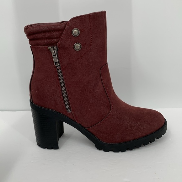 MIA Rider lug sole ankle boots shoe burgundy wine vegan heel zipper new 8.5 - Picture 1 of 7